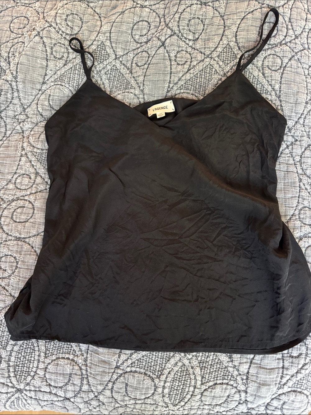 L'AGENCE Black Silk-Blend Spaghetti Strap Cami